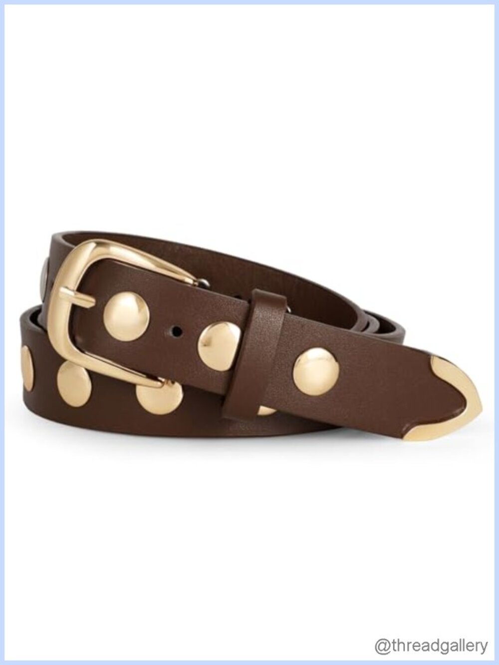 Studded Faux Leather Belt with Gold Buckle and Studs